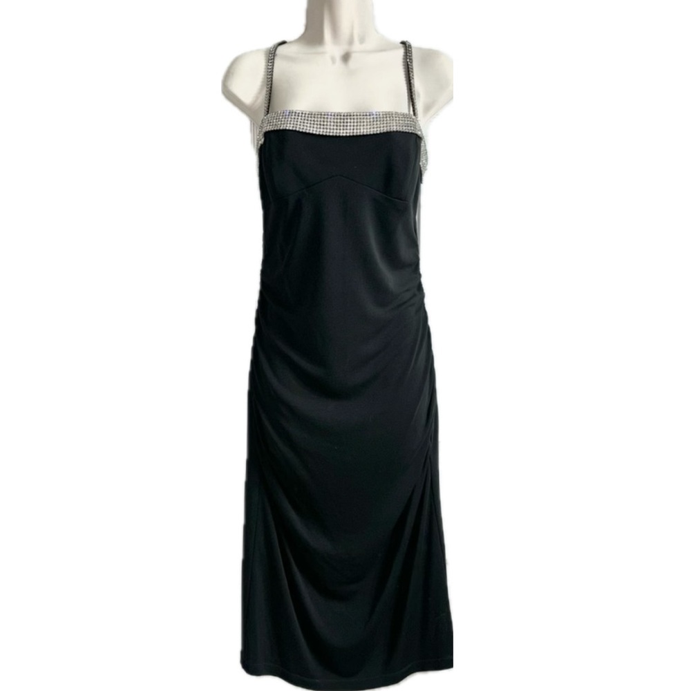 🌻ABS Allen Schwartz black gorgeous dress with rhinestone trim and straps